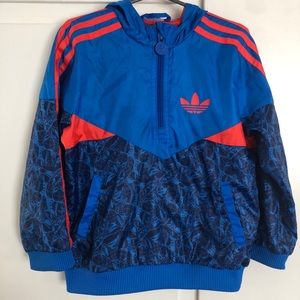 Adidas windbreaker jacket Spiderman red blue ~4-5 hooded tri foil kids youth boy